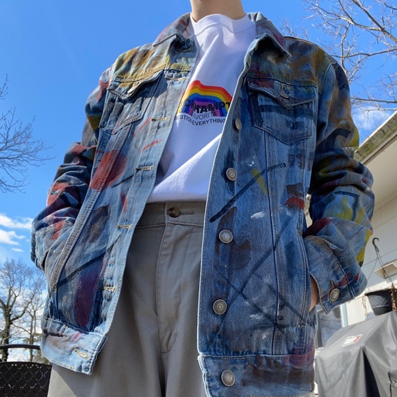 Abstract Painted Denim Jacket - Picture 2 of 4